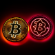 Neon Bitcoin and Monero coins with glowing edges