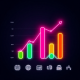 Neon bar chart and analytics icons